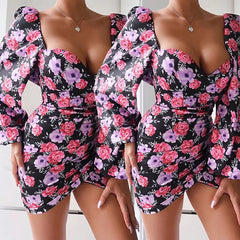 Printed Square Collar Dress for Women